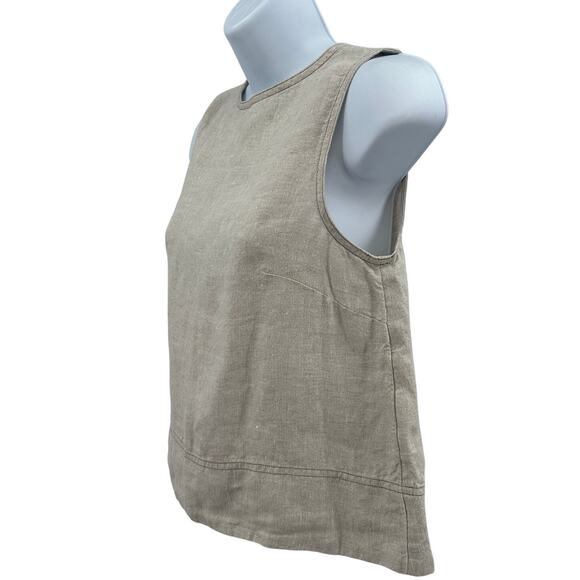 Madewell Linen Pleated Shell Top Sz XS Oat Wide Swing Hem Keyhole Back High Neck - Picture 7 of 12